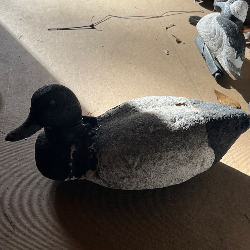 Vintage Hand Carved Hand painted Wooden Duck Decoy - Black/White/Grey/Blue